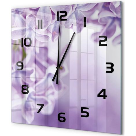 Grande Horloge Murale Carrée Design Original Verre Silencieuse Déco Maison Fleurs violettes 60x60 cm (1/5)