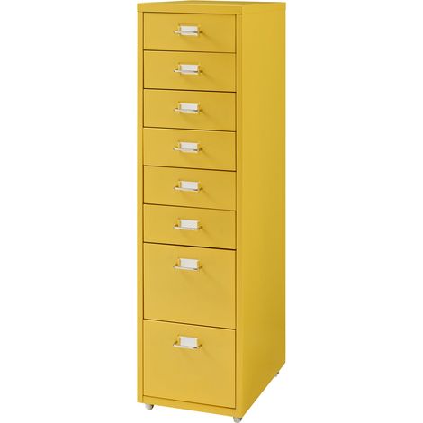 Mobiletto per ufficio mobile contenitore su ruote con 8 cassetti 109 x 28 x 41 cm giallo 030009113