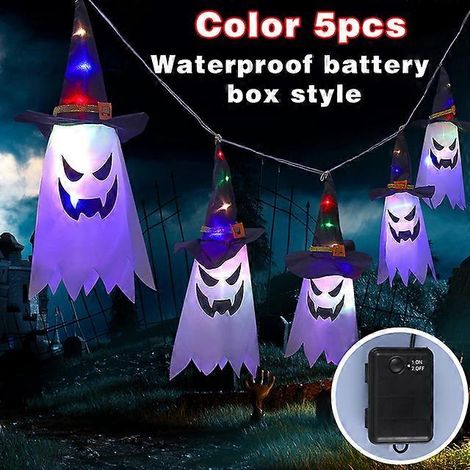 Cadeaux pour Halloween- 5PCS Color Battery LED Decoration Flashing Light Gypsophila Ghost Festival Dress Up Glowing Wizard Ghost Hat Lamp Decor Hanging Lantern (1/5)