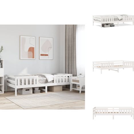 Massivholzbett ohne Matratze Weiß 90x200 cm Kiefernholz - Massivholzbette - Kiefernholzbette - Weißes Bett - Modernes Bett - Doppelbett (1/5)
