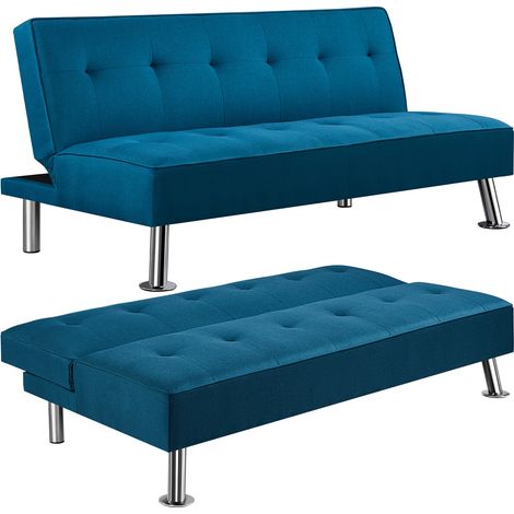 Yaheetech Divano Letto Reclinabile Convertibile in Letto 105° - 180° da Soggiorno Salotto Tessuto/Blu Acqua