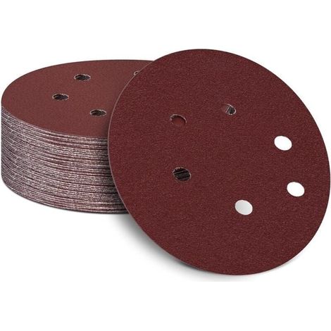 Packung mit 50 Schleifscheiben (150 mm) für Exzenterschleifer, Körnung 80, 150 mm Schleifpapier, 6 Löcher, Klettverschluss-Rückseite, Schleifbänder für Holz, Spanplatten und Metall (1/4)