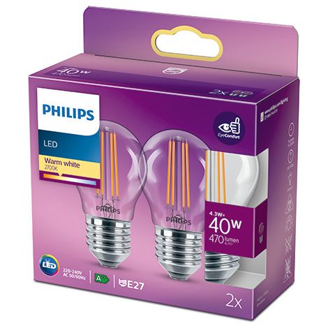 Philips Lampadina LED Sfera Filamento, 4.3W, attacco E27, Luce Bianca Calda, non dimmerabile (1/8)