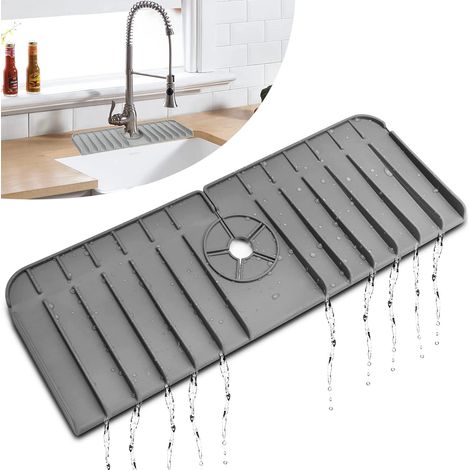 Tapis de Robinet en Silicone avec Poignée,Anti-Goutte,Anti-éclaboussures pour Cuisine et Salle de Bain,Protecteur d'Évier Gris (1/5)