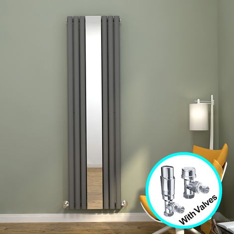 ELEGANT Central Heating Radiator 1800 x 500mm Vertical Anthracite Oval Column Panel Heating with Mirror + Chrome Thermostatic Radiator Valves (1/5)