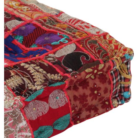 Pouf carré en coton fait à la main 50 x 50 x 12 cm Rouge CFW835730 (1/5)