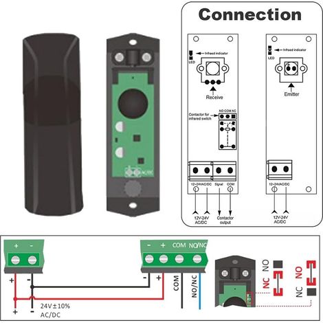 Photocellules Universelles Réglables à 180° Cellule Photoélectrique pour Porte Automatique, Portail Garage AC/DC 12-24V Étanche Infrarouge Modulé Protection Électromagnétique (1/5)
