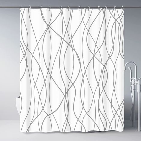 Gray and white striped fabric shower curtain for bathroom with 12 hooks, 72-inch long bathroom shower curtain, weighted hem, waterproof hotel-style bathroom accessories (1/5)