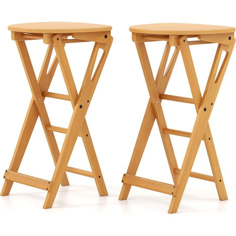 Set 2 sgabelli pieghevoli 36x33x61cm, Sgabelli bar in bambù leggeri portatili con poggiapiedi sedile ampio Naturale (1/4)