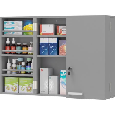 Armoire à pharmacie murale. armoire à médicaments avec double porte verrouillable et 2 clés. 53x20x53cm. gris. rangement sécurisé et gain de place (1/5)