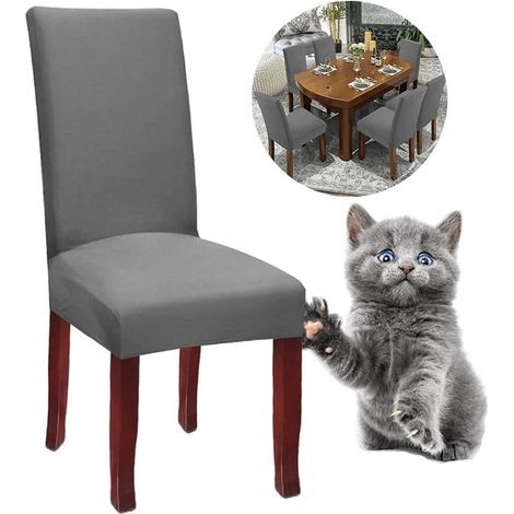 Housse de Chaise Extensible Housses de Chaise Haut Dossier Elastiques Housse de Protection pour Salle à Manger Hôtel (Gris, 6pièces)- (1/4)