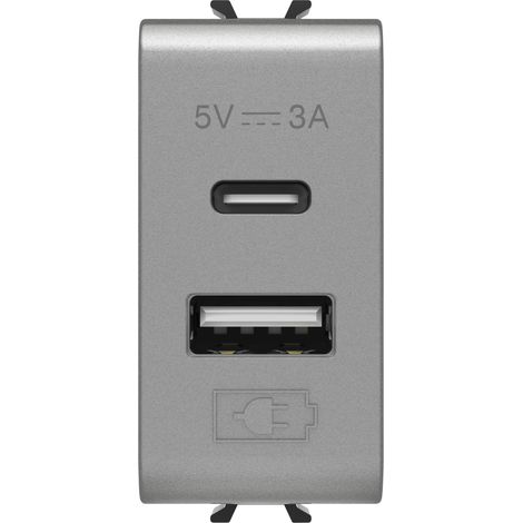 CHARGEUR DOUBLE USB A+C 5V 3A 1M TIT. GEWISS GW14449
