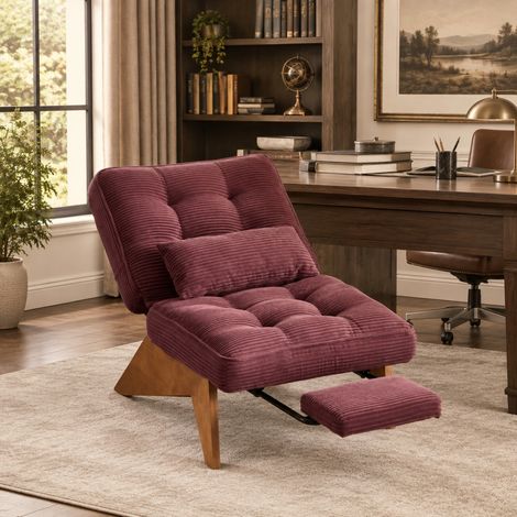 Sillón relax reclinable con reposapiés, tejido de pana, 127 x 73 x 90 cm, burdeos DESVIAE (1/5)