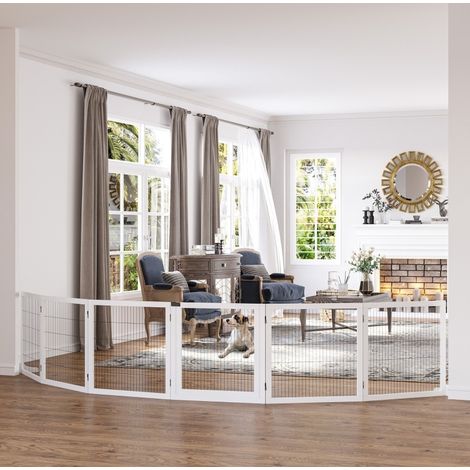 CHICFURN Barrera para perros de madera blanca 432 x 70 cm, 6 paneles plegables (1/5)