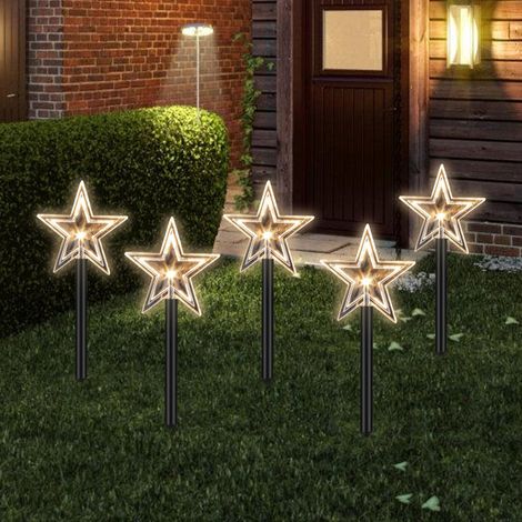 Jopassy Set di 5 stelle LED natalizie, ghirlande luminose da esterno, bastoncini luminosi da giardino, decorazioni da giardino, stelle natalizie a energia solare per giardino (1/5)