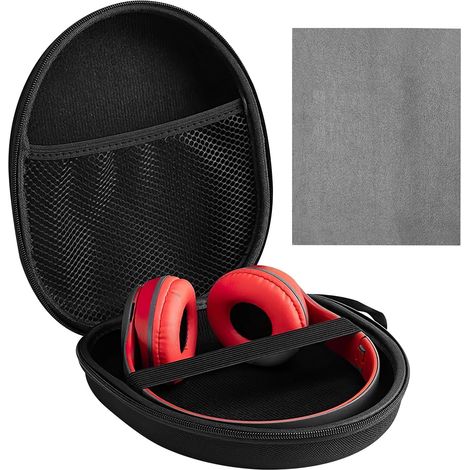 Housse Casque Over Ear, Etui Rigide pour Écouteurs avec Chiffon Nettoyage Magique, Universel Etui pour Écouteurs, Étui de Transport pour Casque 21 X 18 X 5.5cm, Noir (1/5)