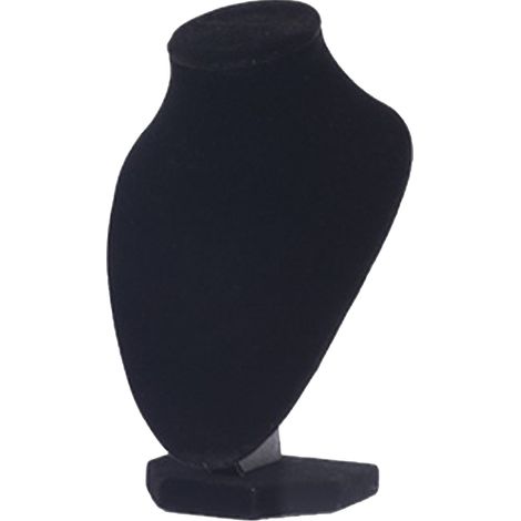 Présentoir à bijoux élégant en bois, porte-collier pendentif en peluche noire, buste de mannequin pour bijoux (1/5)