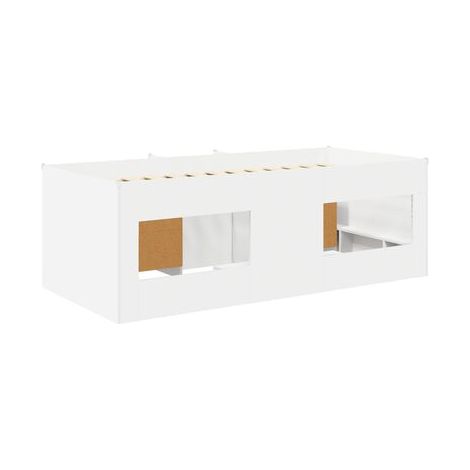Cadre de lit mezzanine (avec armoire), ensemble 3 pièces, en bois d'ingénierie blanc, idéal chambre à coucher, style moderne, montage simple (1/5)