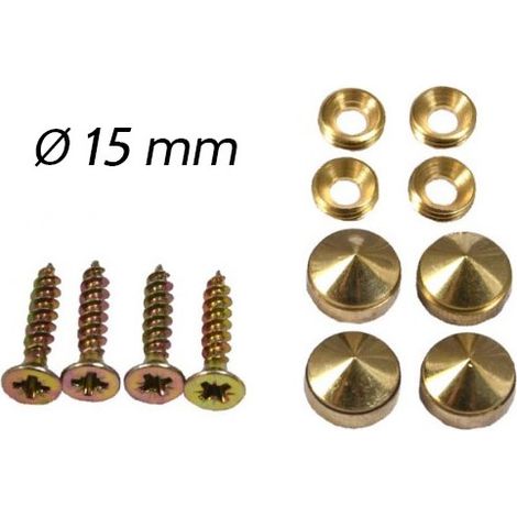 Set de 4 cache vis laiton 15 mm forme conique - Fixation murale signalétique (1/4)