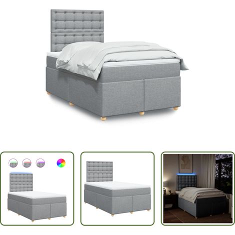 vidaXL LED-Beleuchtung - Boxspringbett mit Matratze Hellgrau 120x200 cm Stoff (1/5)
