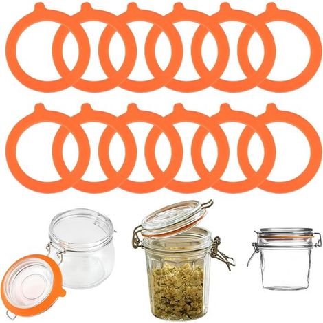 Set mit 12 Silikon-Einmachringen, 95 x 73 mm, Silikon-Glasdichtungen, Ersatz-Gummiringe, Einmachgläser, wiederverwendbar, auslaufsicher, orange (1/5)