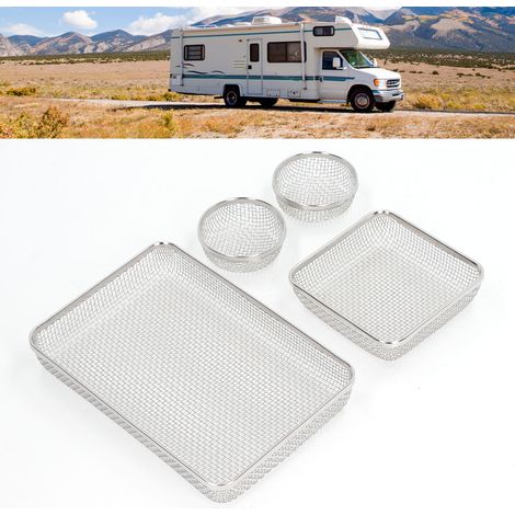 Kit de moustiquaire pour camping-car, moustiquaire de ventilation en acier inoxydable, pare-vent, grille d'aération pour poêle, avec outils d'installation et fixations à ressort. (1/5)