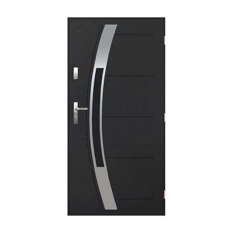 Porte d'entrée GOFA 90 cm en acier inoxydable en plusieurs couleurs - Couleur: Anthracite - Poignée et serrure : Sans - Poussant: Gauche