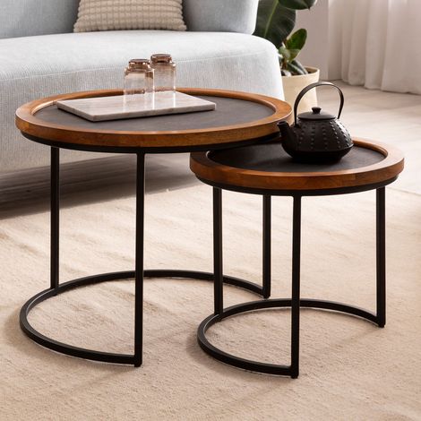 Lot de 2 tables basses gigognes rondes 60 et 44 cm aspect pierre