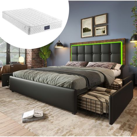 letto contenitore 140x200 LED 4 cassetti nero OKMYHOME (1/5)