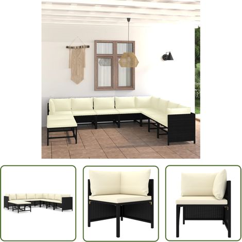 The Living Store 9-tlg. Garten-Lounge-Set mit Kissen Poly Rattan Schwarz - Gartengeräte - Loungemöbel - Gartenloungeset - Outdoormöbel - Rattanmöbel (1/5)