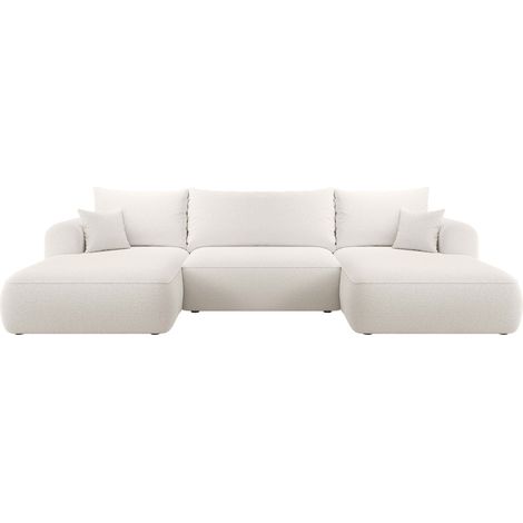Selsey Ovo – Ecksofa mit Schlaffunktion, Ottomane universell, Bouclé Creme