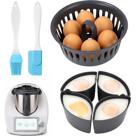 Cuiseur à Œufs et Moule à Œufs Pochés, 2 en 1 Cuiseur à Œufs Porte-œufs Pochoir Insert, Accessoire pour TM6 TM7 TM31, Sans BPA(à Deux Niveaux), pour 4 Œufspochés & 6 Œufscuits en Coquille (1/5)
