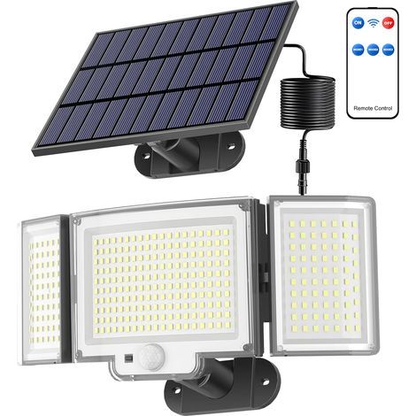 Solarbetriebener Außenstrahler mit 328 LEDs, 3 Modi, Fernbedienung, Bewegungsmelder, 5 m Kabel, für Sicherheitsbeleuchtung (1/5)