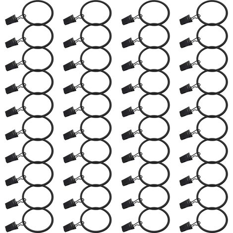 Anneaux Rideaux - Avec Pinces Intégrées - Crochet 2,54 Cm - Pour Tringle Standard - Noir - Lot De 40 (1/5)