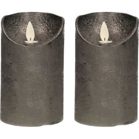 LED-Kerze/Säulenkerze – 2er-Set – Anthrazitgrau – H 12,5 x D 7,5 cm – Wachs – Bewegliche Flamme (1/3)