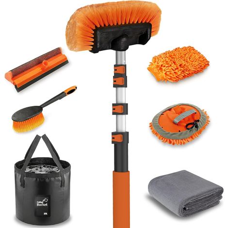 Brosse Nettoyage Voiture avec Perche Telescopique 3,6m, Brosse Lavage Voiture avec Brosse Douce, Serpillière en Microfibre, Raclette Vitre, Gant, Brosse Jantes pour Camping-Car, Camion (1/5)