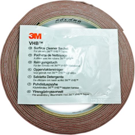 Cinta adhesiva de doble cara 3M VHB con paño de limpieza, 8 mm × 3 m (1/4)