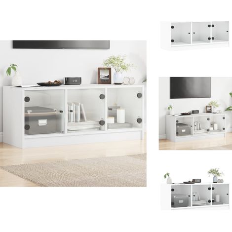 Meuble TV avec portes en verre blanc 102x37x42 cm - Meubles Tv - Meuble Tv - Support Tv - Unité Tv - Meuble Blanc (1/5)