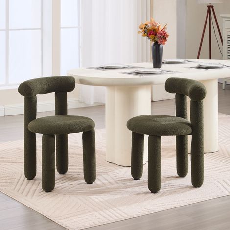 Wahson Lot de 2 Chaises en Fausse Fourrure, Chaises de Salle à Manger sans Accoudoirs Chaise Salle a Manger Moderne avec Pied Métal Chaise de Cuisine Pour Salon, Vert