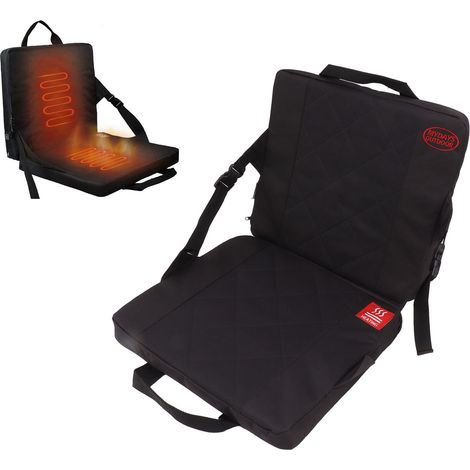 Coussin de siège chauffant épais pour le jardin, le camping, la pêche, la chasse, coussin de siège chauffant électrique portable avec température réglable, noir. (1/5)