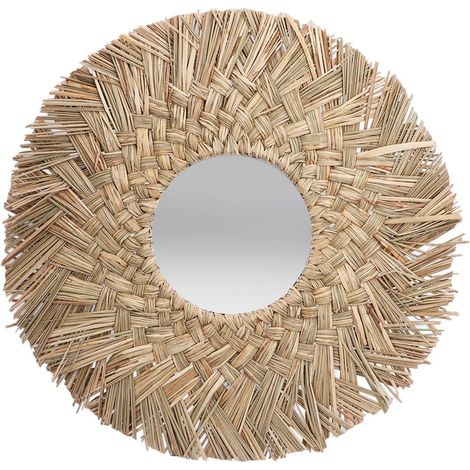 Miroir Paille Suspendu Tressé Décoration Miroirs Maquillage Décoration Artistique Décoration Murale Naturelle Vintage Tissé À La Main Miroir Vanité Chambre Salle Bains Salon Studio(tresse vraie) (1/5)