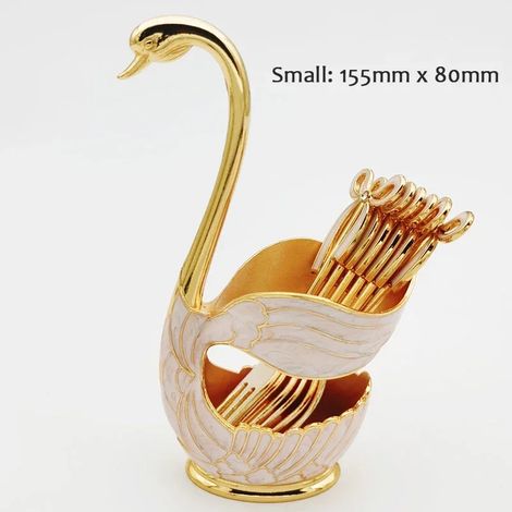 (Rose, 6 fourchettes) Porte-couverts en forme de cygne, rangement luxueux pour les couverts, décoration de cuisine élégante. (1/2)