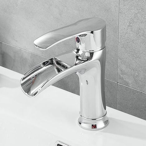 Chrome Bathroom Faucet, Waterfall Basin Mixer Tap Design Brass Tap (Chrome) (1/5)