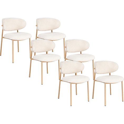 Lot de 6 chaises en tissu texturé et métal effet bois - Crème et Naturel - NAFISA (1/5)