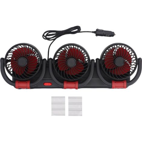 GARRYFIZH Ventilateur de refroidissement à 3 têtes avec support pour téléphone, flux d'air puissant, électrique Portable pour voiture et camion, ventouse Stable 24V