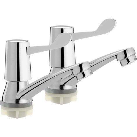 Bathroom Sink Taps, 2 pcs Chrome Plated Copper Body Lever Basin Sink Taps with Metal Knobs - Single Handle One Hole Hot Cold Twin Taps Pair Kitchen, Bathroom Sink Mixer