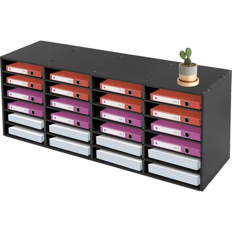 Portadocumenti, organizer per documenti da ufficio, 4 x 6 scomparti, 100 x 30 x 42 cm, sistema di archiviazione per casa, ufficio, aula (nero, 24 scomparti)
