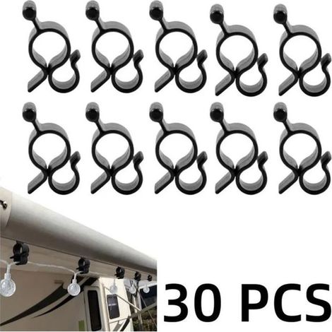 HOXILEELEOClips per Tenda da Campeggio Luce String, 30 Pezzi, Ferroviario 6-8 mm, Gancio in Plastica S Nero (1/5)