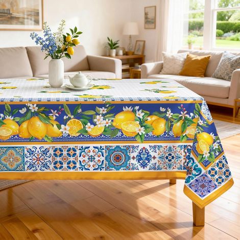 Tischdecke Capri Zitrone 140x180 cm, Polyester, waschbar, rechteckig