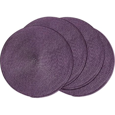 Lot de 4 sets de table ronds tressés de 38,1 cm pour tables de salle à manger, tissés naturels, résistants à la chaleur (violet, 4)'Violet 15 inches set of 4'Violet'15 inches set of 4 (1/5)